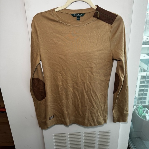 LAUREN RALPH LAUREN Vintage Polo Longsleeve Old Money Suede Elbow Top - Picture 6 of 6